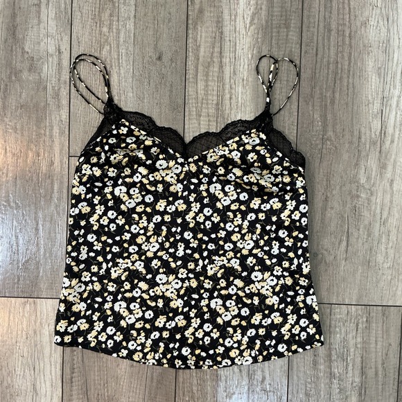 Abercrombie & Fitch Floral Cami Top Lace Trim Black Yellow Cute Tank Size S - Picture 2 of 5